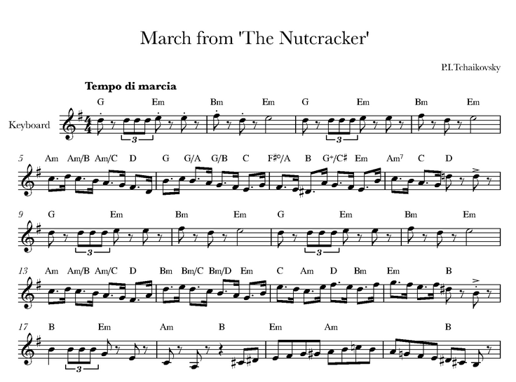 دانلود نت کیبورد (ارگ) March from The Nutcracker  از آهنگساز  چایکوفسکی